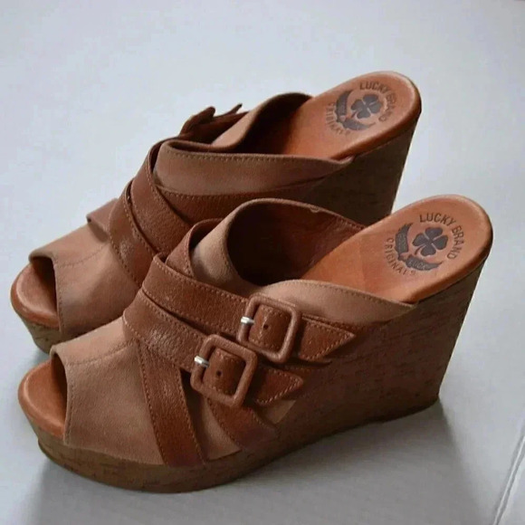LUCKY BRAND  Leather Cork Wedges - Picture 1 of 8